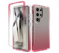 ESHUYI® Funda Transparente para Samsung Galaxy S25 Ultra con Protector de Pantalla, Carcasa de Silicona con PC Bumper, Protector Antigolpes de 360 Grados, Rojo