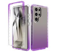 ESHUYI® Funda Transparente para Samsung Galaxy S25 Ultra con Protector de Pantalla, Carcasa de Silicona con PC Bumper, Protector Antigolpes de 360 Grados, Púrpura