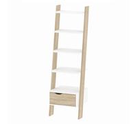 Esidra Librería con un cajón y Cuatro baldas, Color Blanco y Roble, 55 x 180 x 48 cm.