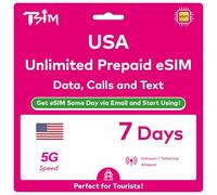 eSIM de EE. UU. 7 días. Datos ilimitados de alta velocidad, llamadas locales y mensajes de texto en la red T-Mobile (Hawaii incluido). No hay necesidad de esperar por el paquete. Obtén eSIM el mismo