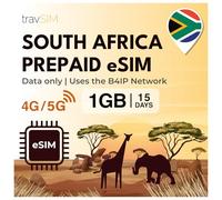eSIM Sudáfrica travSIM | Cobertura Nacional: Johannesburgo, Durban + | La eSIM de Sudáfrica Tiene 1 GB, válidos Durante 15 días | Utilice Google, Facebook, Whatsapp y Mucho más, sin comisiones