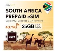 eSIM Sudáfrica travSIM | Cobertura Nacional: Johannesburgo, Durban + | La eSIM de Sudáfrica Tiene 25 GB, válidos Durante 30 días | Utilice Google, Facebook, Whatsapp y Mucho más, sin comisiones