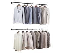 eSituro 2x Percheros de Pared para Colgar Ropa, 180 cm, Perchas de Hierro Retro con Capacidad de Carga 50 kg, Rieles para Ropa de Tubo Industrial, Barras Colgante, Negra