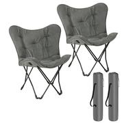 eSituro 2X Sillas de Camping, Silla Exterior Plegable con Bolsa de Transporte, Portatil para Picnic Playa Jardin y Acampada, Asiento de Tela Suede y Tela Oxford, Gris Oscuro, 84x67x88 cm