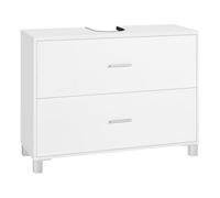 eSituro Armario Baño, Armario de Baño con 2 Cajones y 2 Cubos Interiores, Orificio Sifón 15x20 cm, de Madera de Ingeniería E1 con Patas Elevadas, Blanco, 80x30x60 cm