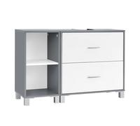 eSituro Armario Baño, Mueble Baño Bajo Lavabo con Cajones y Gabinete Lateral Separable, Armario de Almacenamiento con Recorte Sifón 20x14,5 cm y Estante Ajustable, Blanco + Gris