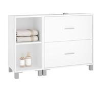eSituro Armario de Baño de Pie, Mueble Bajo Lavabo con Cajones, Mueble Auxiliar de Baño, Estante Ajustable, Recorte Sifón 14,5 * 20 cm, Blanco