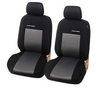 eSituro Clásicas Juego de 2 Fundas para Asientos de Coche Universal Cubreasiento Indivudual para Furgonetas Delanteros con Reposacabezas Tela Gris Claro/Negro SCSC017234F