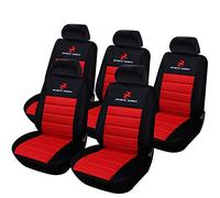 eSituro Clásicas Juego de Fundas para Asientos de Coche Universal Delanteros y Traseros con Reposacabezas, 5 Pieza Rojo Acolchado
