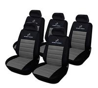 eSituro Clásicas Juego de Fundas para Asientos de Coche Universal Delanteros y Traseros con Reposacabezas, 5 Pieza Gris Acolchado