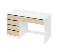 eSituro Escritoio con 5 Cajones, Mesa de Ordenador, Gran Espacio de Almacenaje, Escritorio para Oficina Estudio y Dormitorio, Mesa Tocador de Maquillaje, Blanco con Efecto Madera