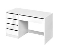 eSituro Escritoio con 5 Cajones, Mesa de Ordenador, Gran Espacio de Almacenaje, Escritorio para Oficina Estudio y Dormitorio, Mesa Tocador de Maquillaje, Blanco Brillante