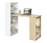 eSituro Escritorio de Oficina con Estantería y Almacenamiento - 120x60x75 cm, Mesa Estudio Multifuncional para Ordenador, Dormitorio, Estudio, 120x55x122 cm, Roble Claro y Blanco