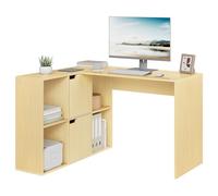 eSituro Escritorio de Oficina, Escritorio en Forma L, 120x100x75 cm, Mesa de Estudio con 6 Compartimentos, Mesa PC Ordenador para Oficina Dormitorio, Roble Claro