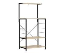 eSituro Estante de Cocina con 4 Ganchos y 4 Estantes, Multifuncional Estantería para Microondas, Estantería Librería de Organizador con Estructura de Metal y MDF, 60x40x123CM, Negro+Roble Claro