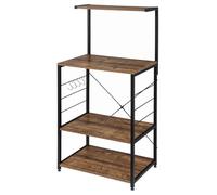 eSituro Estante de Cocina con 4 Ganchos y 4 Estantes, Multifuncional Estantería para Microondas, Estantería Librería de Organizador con Estructura de Metal y MDF, 60x40x123CM, Negro+Marrón Oscuro
