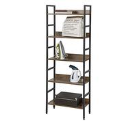 eSituro Estante de Metal Estante de Cocina Almacenamiento de Organizador Multifuncional para Libros Plantas con 5 Estantes Metal +MDF Negro+Marrón Oscuro SSTR0056