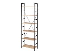 eSituro Estanteria de Almacenamiento con 6 Estantes de Salón Industrial para Libros, Libreria Alta de Madera y Metal para Dormitorio Cocina Oficina 60x28x180 cm, Negro + Nogal