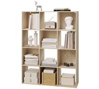 eSituro Estantería para Libros de Cubos, Librería Biblioteca con 12 Compartimientos, Estantería Separador de Ambientes, Mueble de Almacenaje para Salón, Estudio, Habitación, Roble Claro, 91x29x120 cm