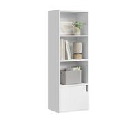 eSituro Estantería para Libros Vertical, Librería Blanca de 4 Niveles con Puerta para Salón Dormitorio Cocina Oficina, Hecho de MDF, 34x24x106cm, SBKC0040