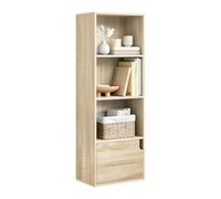 eSituro Estantería para Libros Vertical, Librería de 4 Niveles con Puertapara Salón Dormitorio Cocina Oficina, Hecho de MDF, Roble Claro, 34x24x106cm, SBKC0049