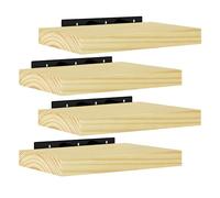 eSituro Estantes de Pared, Juego de 4 Baldas Pared de Madera Maciza, Estanterias Flotantespara Marcos de Fotos y Adornos, Estante Colgante de Almacenaje para Salón, Pasillo,30x19x3,5cm