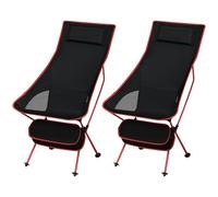 eSituro Juego de 2 Sillas Camping Plegable, Sillas Exterior Portatil Ultra Ligera, con Reposacabezas, para Pesca, Picnic y Senderismo, Tubos Resistentes de Aluminio, Carga 110 kg, Negro+Rojo