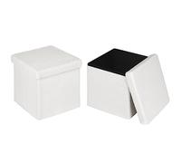 eSituro Juego de 2 Taburete Plegable Otomano Asiento, Baúl Plegable Cuadrado, Puff Taburete para Almacenaje, de Forro Polar Blanco
