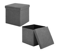 eSituro Juego de 2 Taburete Plegable Otomano Asiento, Baúl Plegable Cuadrado, Puff Taburete para Almacenaje, de Forro Polar Gris Oscuro