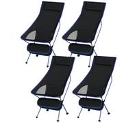 eSituro Juego de 4 Sillas Camping Plegable, Sillas Exterior Portatil Ultra Ligera, con Reposacabezas, para Pesca, Picnic y Senderismo, Tubos Resistentes de Aluminio, Carga 110 kg, Negro+Azul