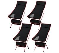 eSituro Juego de 4 Sillas Camping Plegable, Sillas Exterior Portatil Ultra Ligera, con Reposacabezas, para Pesca, Picnic y Senderismo, Tubos Resistentes de Aluminio, Carga 110 kg, Negro+Rojo