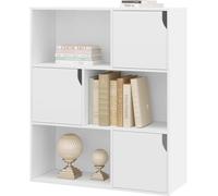 eSituro Libreria de 3 Niveles, Estanteria Almacenaje con 6 Compartimentos, con Puertas, Organizador de Libros y Juguetes para Dormitorio, Oficina o Estudio, 80x30x96 cm, Blanco, SBKC0050