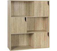 eSituro Libreria de 3 Niveles, Estanteria Almacenaje con 6 Compartimentos, con Puertas, Organizador de Libros y Juguetes para Dormitorio, Oficina o Estudio, 80x30x96 cm, Roble Claro