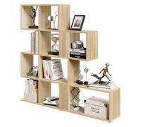 eSituro Librería de 4 Niveles, Estantería para Libros con 11 Compartimentos, Estantería en Escalera, para Salón, Dormitorio, Oficina, 115x19,5x109,5 cm, Roble Claro