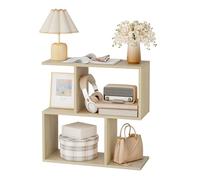 eSituro Mesa Auxiliar de Sofá, Mesita en Forma S, Mesa de Centro con 4 Estantes Abiertos, Mesita Auxiliar para Salón, Estudio, Dormitorio, Ahorro de Espacio, Roble Claro