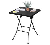 eSituro Mesa Auxiliar Plegable, 61x61x73 cm, Mesita de Jardin de Ratán, para Terraza, Balcón y Patio, Fácil Almacenamiento y Ahorro de Espacio, Negro