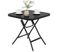 eSituro Mesa Auxiliar Plegable, Mesita de Jardin, Mesa Plegable Exterior Pequeña para Terraza, Balcón y Patio, Metal Tablero de Cristal, Cuadrada Negro 46x46x48cm