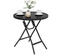 eSituro Mesa Auxiliar Plegable, Mesita de Jardin, Mesa Plegable Exterior Pequeña para Terraza, Balcón y Patio, Metal Tablero de Cristal, Redonda Negro φ46x47,5cm