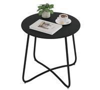 eSituro Mesa Auxiliar Redonda, Mesa Pequeña para Balcón, Mesita Jardín de Metal, Mesa Terraza Exterior, Mesa de Centro, Mesa Baja Resisitente para Patio, Sofá, Salón, Dormitorio, φ48x45 cm, Negro