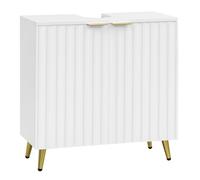 eSituro Mueble Bajo Lavabo, Armario de Baño con Recorte Sifón, Mueble Auxiliar Baño con Puertas Onduladas y Asas Doradas, Patas de Metal, 60x30x62