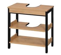 eSituro Mueble Bajo Lavabo de 3 Estentes, Armario Auxiliar de Baño, Estanteria de Almacenamiento, Estructura de Metal y Madera, Negro+Roble Claro, 60x30x60 cm