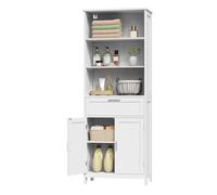 eSituro Mueble Baño con 3 Estantes Abiertos, 1 Cajón y Armario, Alto para Cocina y Salón y Baño, 30x60x160 cm, Blanco
