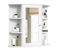 eSituro Mueble Suspendido de Espejo Mueble Colgante Armario de Ducha Armario de Pared con Toallero y Estante de Medicamentos Armario de Baño con Puertas Blanco 60x58x16cm