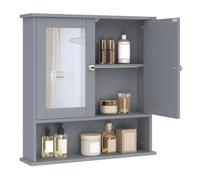 eSituro Mueble Suspendido de Espejo Mueble Colgante Armario de Ducha Armario de Pared con Toallero y Estante de Medicamentos Armario de Baño con Puertas Gris, 56x58,3x13cm