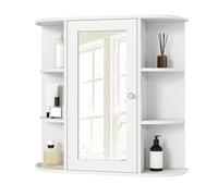 eSituro Mueble Suspendido de Espejo Mueble Colgante Armario de Ducha Armario de Pared con Toallero y Estante de Medicamentos Armario de Baño con Puertas Blanco 60x58x16cm
