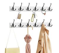 eSituro Perchero de Pared con 2 Filas y 6 Ganchos, 58 cm, para Abrigos y Ropa, Ideal para Entrada y Dormitorio, Blanco+Negro