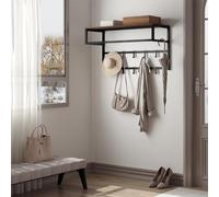 eSituro Perchero de Pared con Estante, Estantería de Pared con 10 Ganchos, Perchero para Colgar Ropa, Toallero Baño, Percha para Salón, Pasillo, Entrada, 80 * 30 * 41 cm, Negro + Marrón rústico