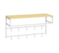 eSituro Perchero de Pared con Estante, Estantería de Pared con 10 Ganchos, Perchero para Colgar Ropa, Toallero Baño, Percha para Salón, Pasillo, Entrada, 80x41x30 cm, Blanco + Madera natural