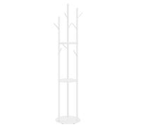 eSituro Perchero de Pie, Perchero Burro con 3 Bandejas Redondas y 9 Ganchos, para Ropa, Sombreros, Bufandas, Bolsos y Paraguas, Base de Mármol, Blanco
