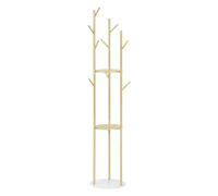 eSituro Perchero de Pie, Perchero Recibidor 3 Estantes de Mármol y 9 Ganchos, Percha Resistente, Base Dorada Metálica, Burro Ropa para Entrada, Dormitorio y Salon, 173x35 cm